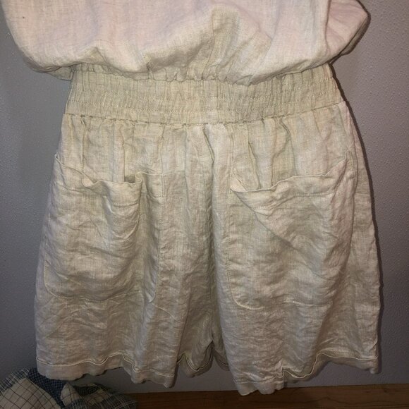 Grade & Gather Ruffle Sleeves 100% Linen Romper Button Up Top Medium - Picture 8 of 10